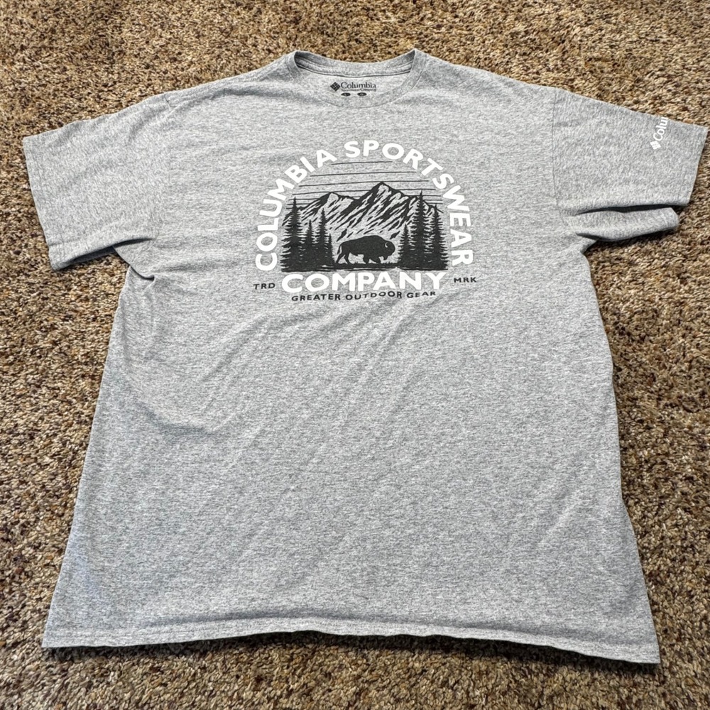 Columbia Mens Graphic T-Shirt‎ Gray Bison Mountain Outdoor Gear Size Large